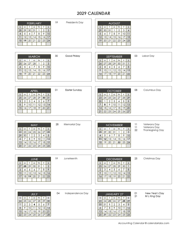 2029 Accounting Close Calendar 4-4-5