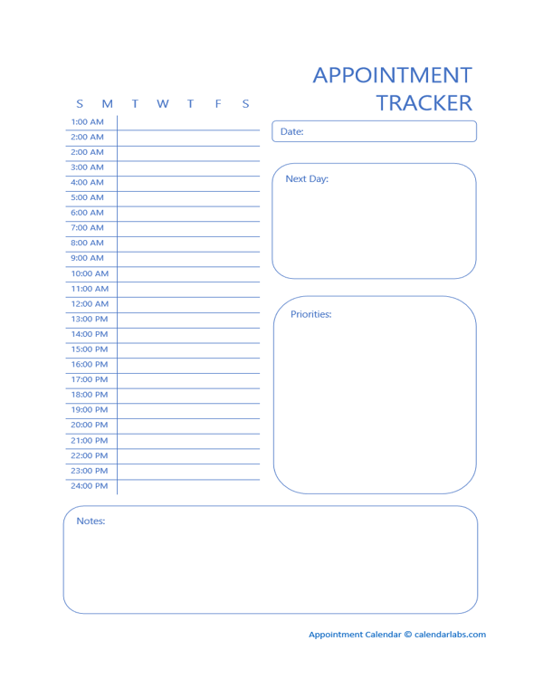 2029 Appointment Tracker Calendar