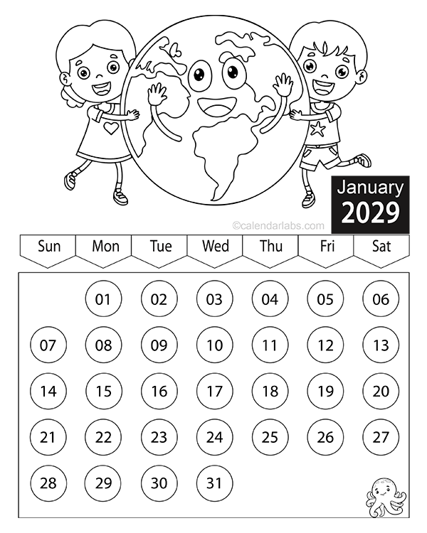 2029 Children Coloring Book Calendar