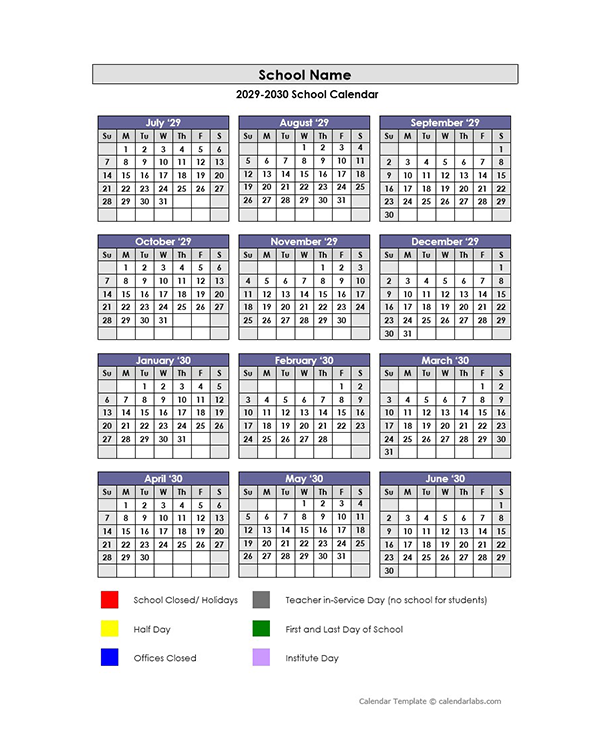 2029 Customizable Yearly Jul-Jun Calendar