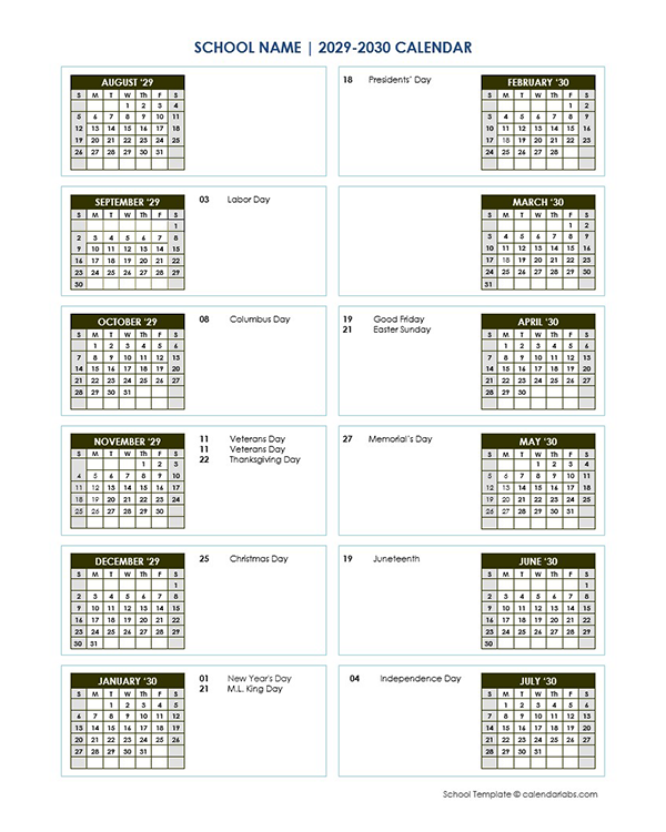 2029 Editable Yearly Calendar Aug-July