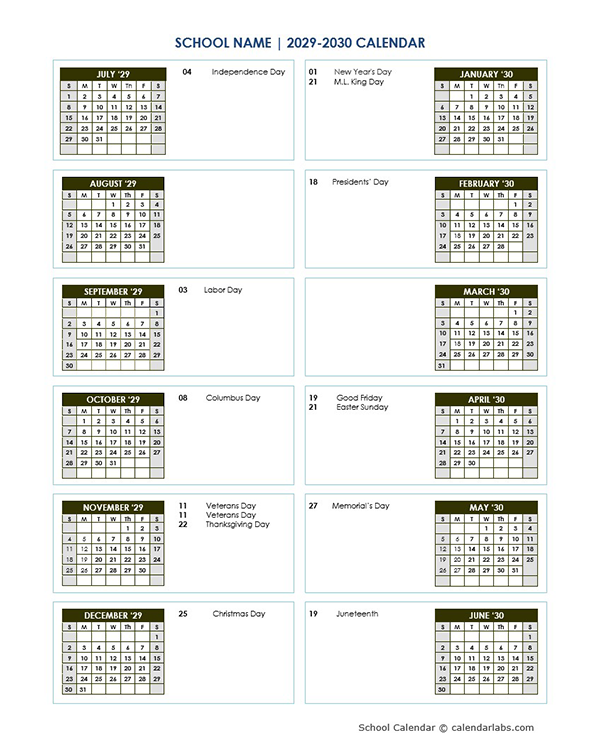 2029 Editable Yearly Calendar Jul-Jun
