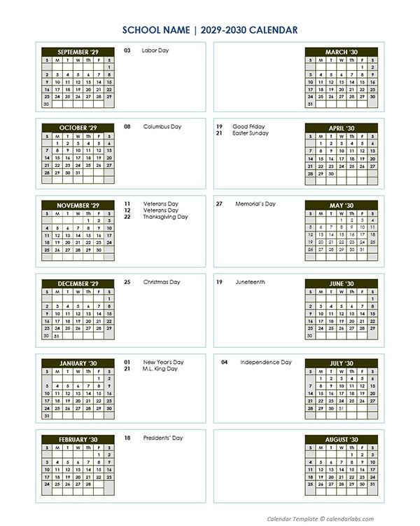2029 Editable Yearly Calendar Sep-Aug