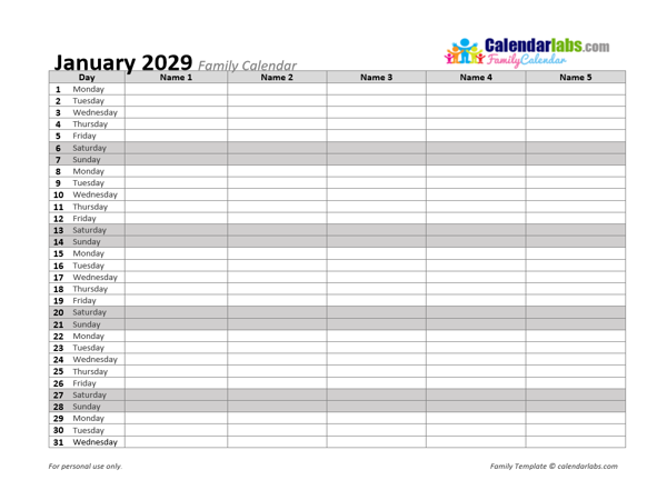 2029 Monthly Planner Template