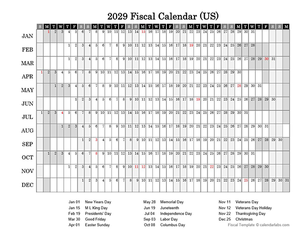 2029 Fiscal Calendar USA