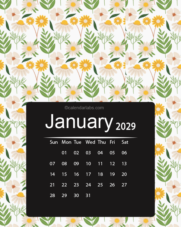 2029 Floral Printable Pattern Calendar