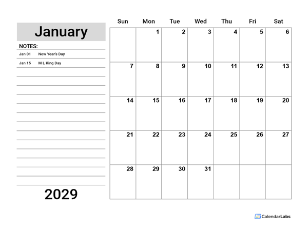 2029 Google Docs Planner With Holidays