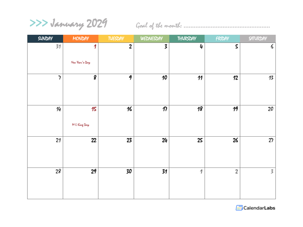 2029 Monthly Pages Calendar Template