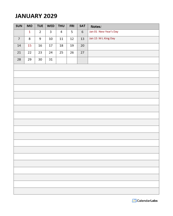 2029 Monthly Pages Planner Template