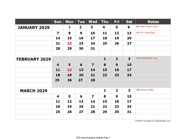 2029 OneNote Planner Template