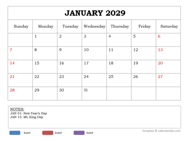 2029 Powerpoint Calendar Template