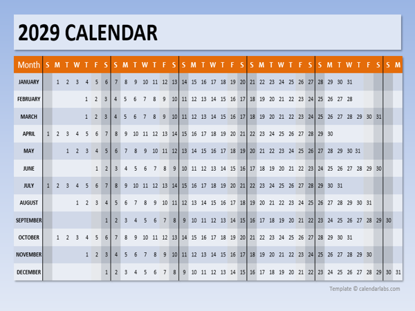 2029 Powerpoint Calendar Timeline