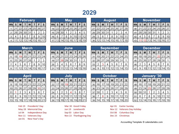 2029 Retail Accounting Calendar 4-4-5