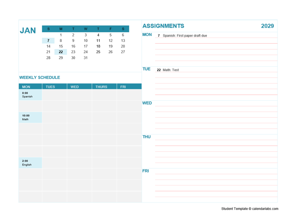 2029 Student Calendar