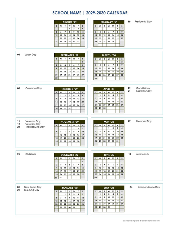 2029 Vertical Yearly Calendar Aug-July