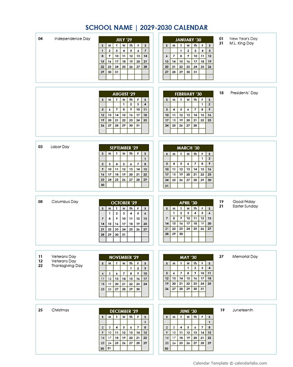 2029 Vertical Yearly Jul-Jun Calendar