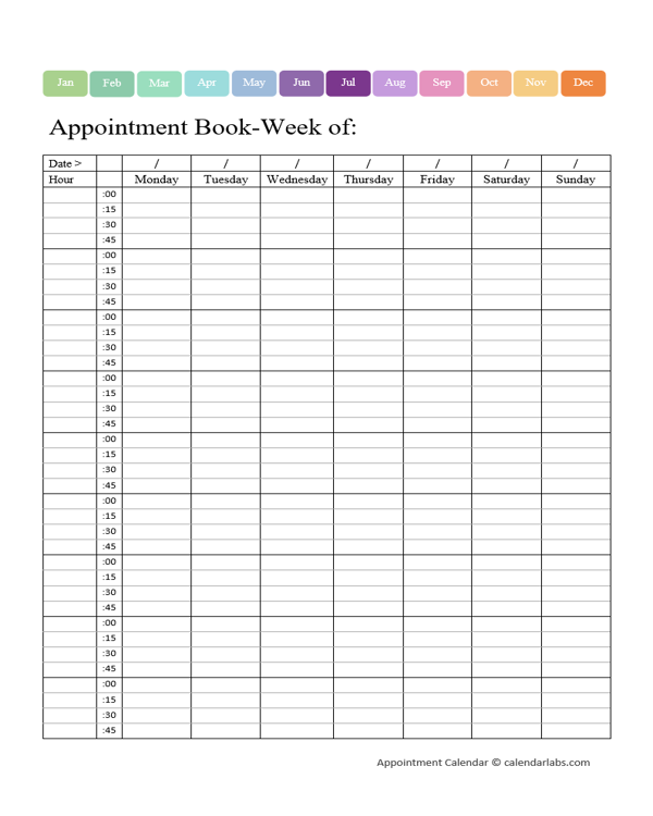 2029 Weekly Appointment Calendar Printable