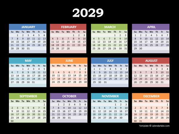 2029 Yearly Calendar For Powerpoint