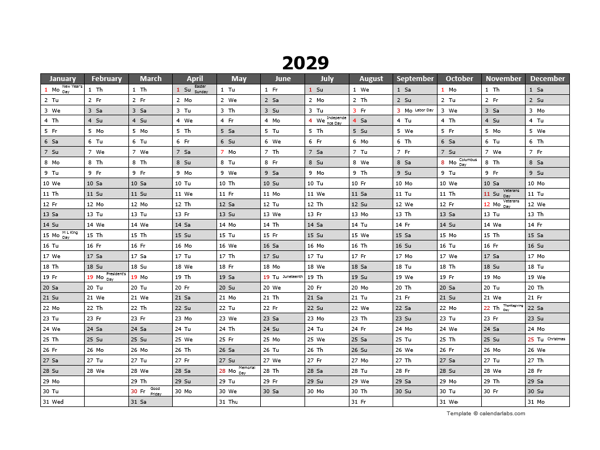 Editable 2029 Yearly Excel Scheduling Calendar
