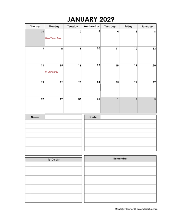 At A Glance 2029 Monthly Planner