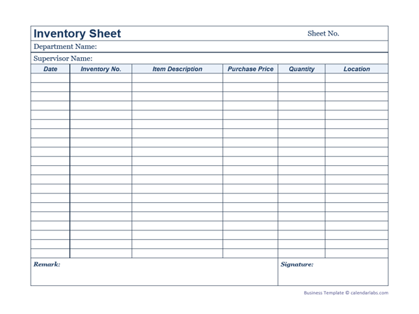 Business Inventory Template
