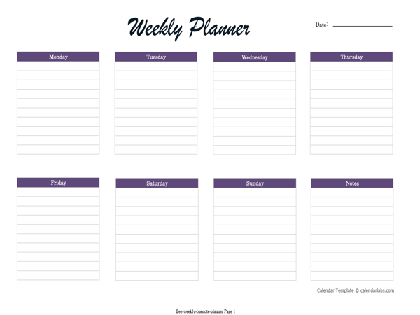 Free Weekly Onenote Planner