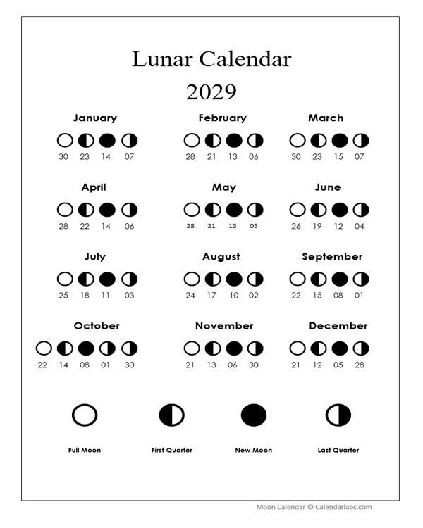 Printable Lunar Calendar 2029