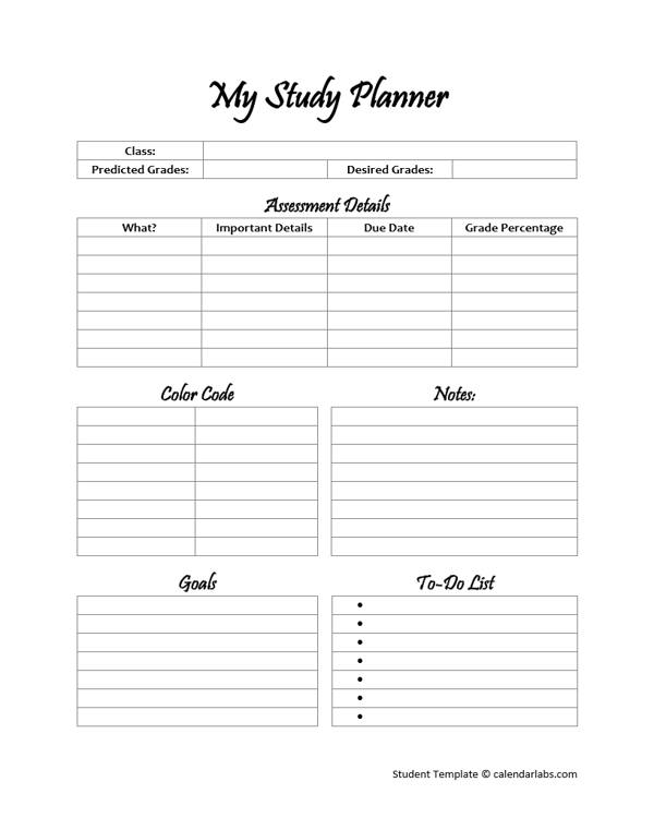 Printable My Study Planner