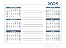 2029 Blank Two Page Calendar Template For 2029