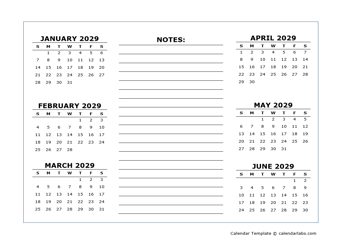 2 Page Yearly Calendar Template 2029