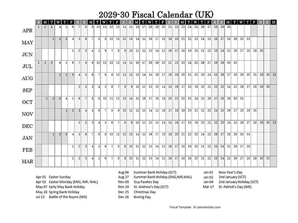 2029-30 Fiscal Calendar Year