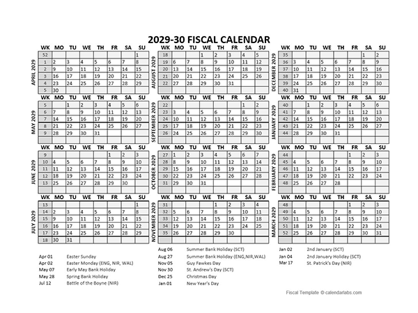 2029 Fiscal Calendar Template Starts At April