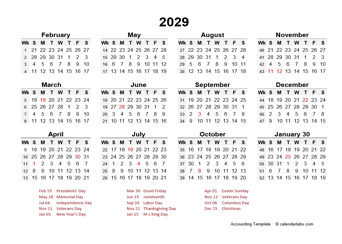 2029 Accounting Period Calendar 4-4-5