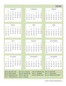 2029 Annual Calendar Design Template