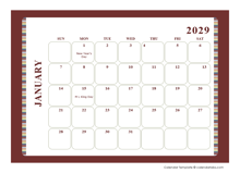 2029 Calendar Template Large Boxes