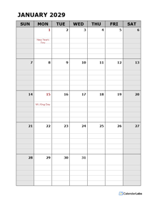 2029 Daily Planner Calendar Template