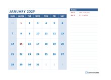 2029 Editable Monthly Word Calendar Template