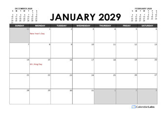 Monthly 2029 Excel Calendar Planner