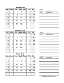 Free 2029 Quarterly Calendar Spreadsheet