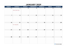 2029 Excel Calendar Spreadsheet Template
