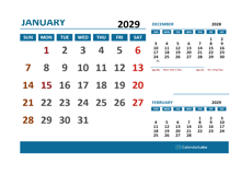 2029 Excel Calendar With Holidays