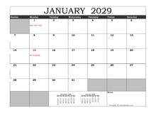 Free 2029 Excel Calendar With US Holidays