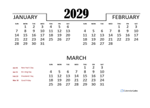 2029 Excel Quarterly Calendar Template
