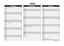 Editable 2029 Excel Three Month Calendar