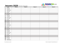 2029 Monthly Planner Template