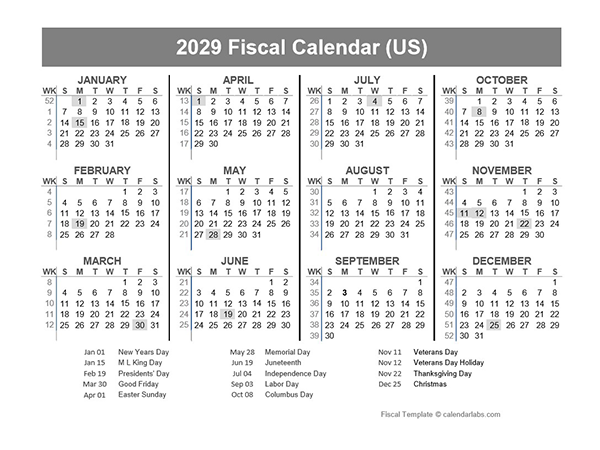 2029 USA Fiscal Quarter Calendar