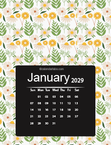 2029 Floral Printable Pattern Calendar