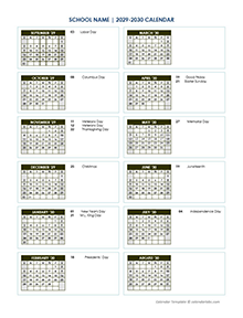2029 Free School Yearly Calendar Sep