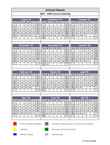 2029 Google Docs School Vertical Yearly Calendar