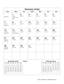2029 Julian Day Calendar